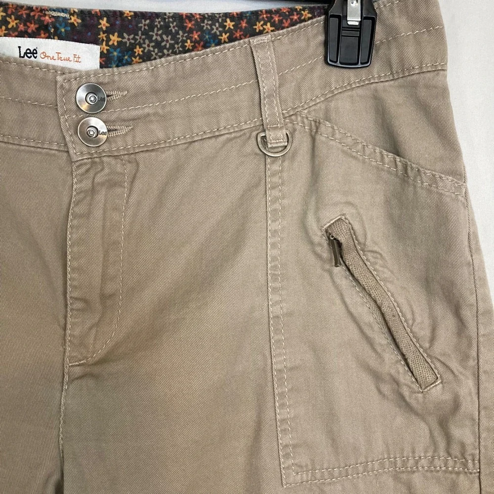 Y2K 2008 Lee One True Fit Khaki Utility Cargo Pants 14 Tan Cotton Straight Leg